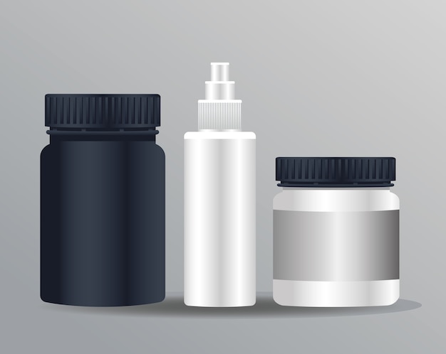 Pots products and splash bottle branding isolated icons