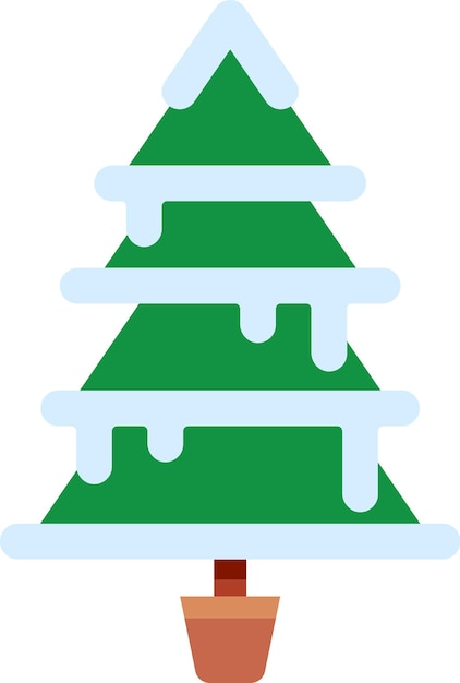 Potted evergreen christmas tree covered with snow and icicles simple colorful drawing perfect for christmas and winter holidays related projects