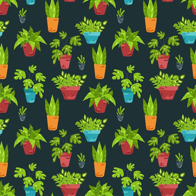 Potted flowers Colorful seamless pattern