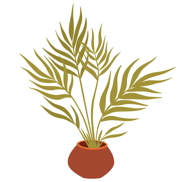 Vector potted house plant foliage houseplant growing in flowerpot green leaf decoration for home interior natural indoor decor hand draw vector illustration isolated on white background