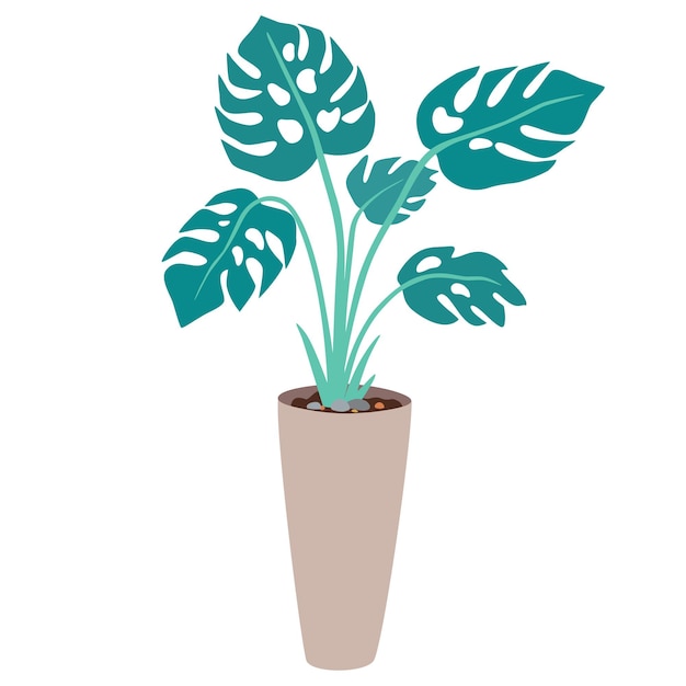 Комнатное растение в горшке лиственное комнатное растение, растущее в цветочном горшке естественная векторная иллюстрация внутреннего декора