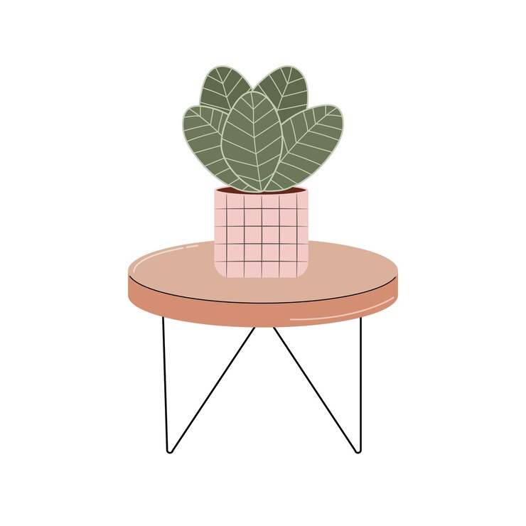 Vector potted plan on the table vector flat illustration home and office interior decoration