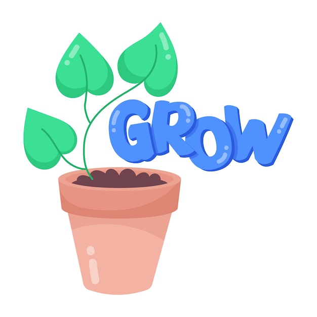 A potted plant with the word grow on it