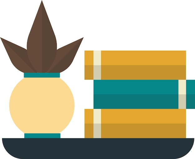 Potted plants and books on the shelf illustration in minimal style