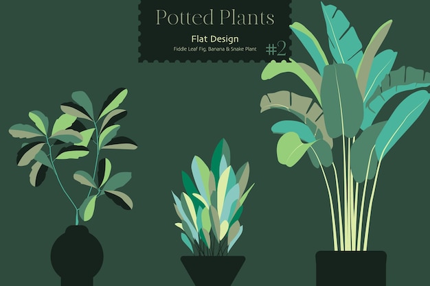 Vector potted plants green tones collection