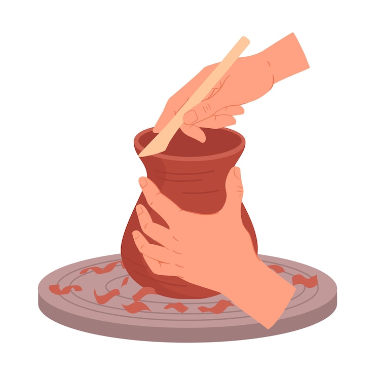 Vector potter modeling clay vase flat vector illustration cartoon ceramic studio pottery workshop