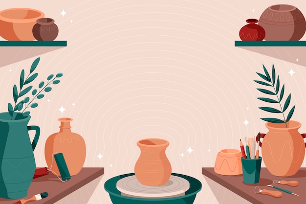 Vector pottery background in flat design