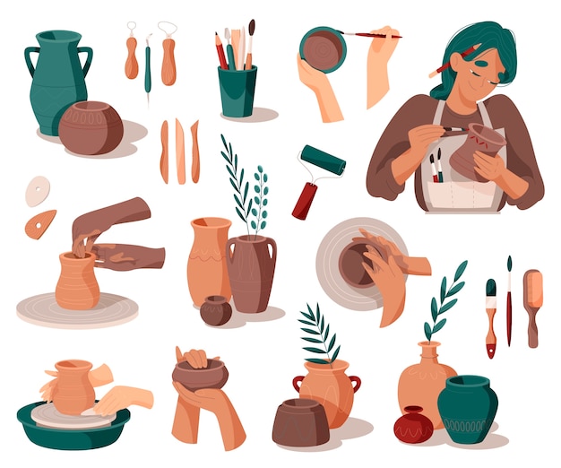 Pottery elements in flat design