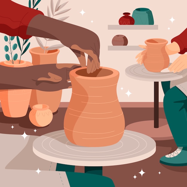 Pottery illustration in flat design