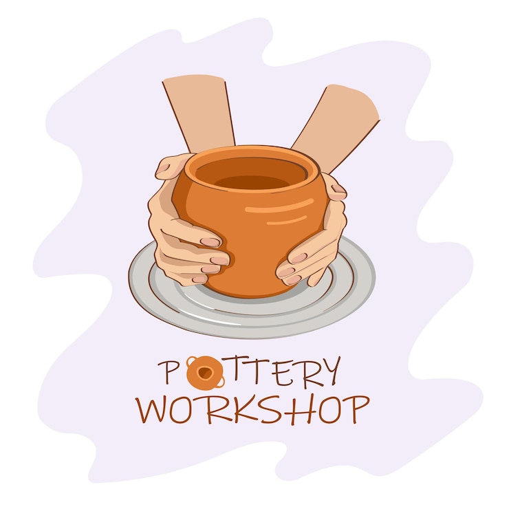 Vector pottery workshop poster template art studio of ceramics teaching classes vector icon