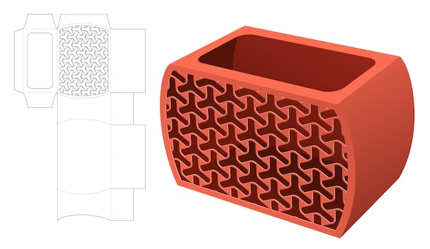 Potvormige kom met gestencild japans patroon gestanst sjabloon en 3d-mockup