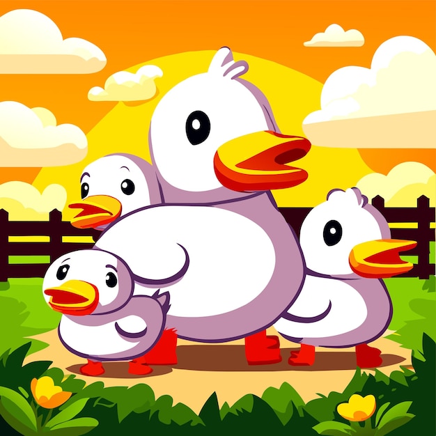 Vector poultry farm ducks hand drawn flat stylish mascot cartoon character drawing sticker icon concept