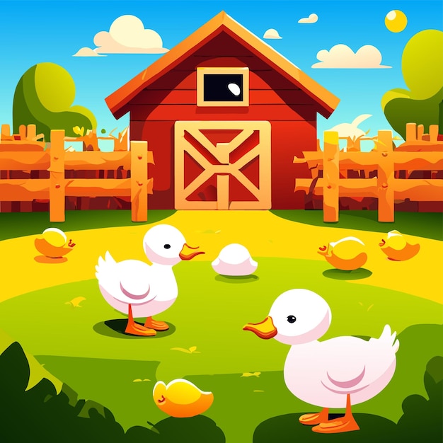 Poultry farm ducks hand drawn flat stylish mascot cartoon character drawing sticker icon concept