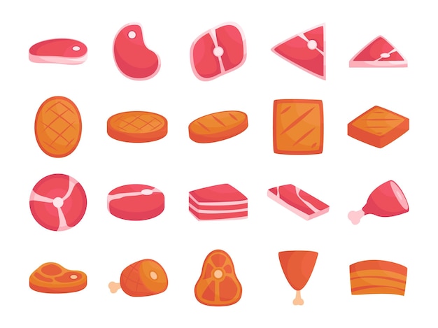 Vector poultry and meat raw meat elements set