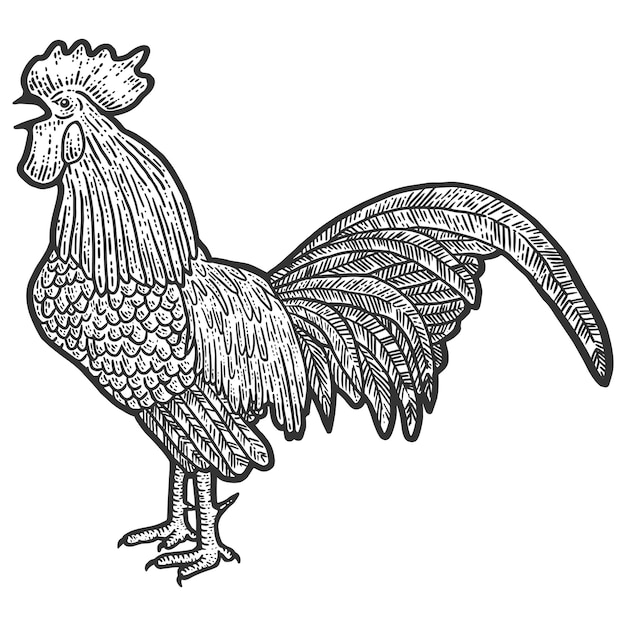 Poultry rooster Sketch scratch board imitation Black and white