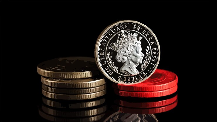 Vector pound coins grainy textured icon overlay watermark