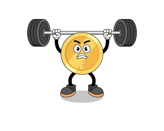 Pound sterling mascot cartoon lifting a barbell