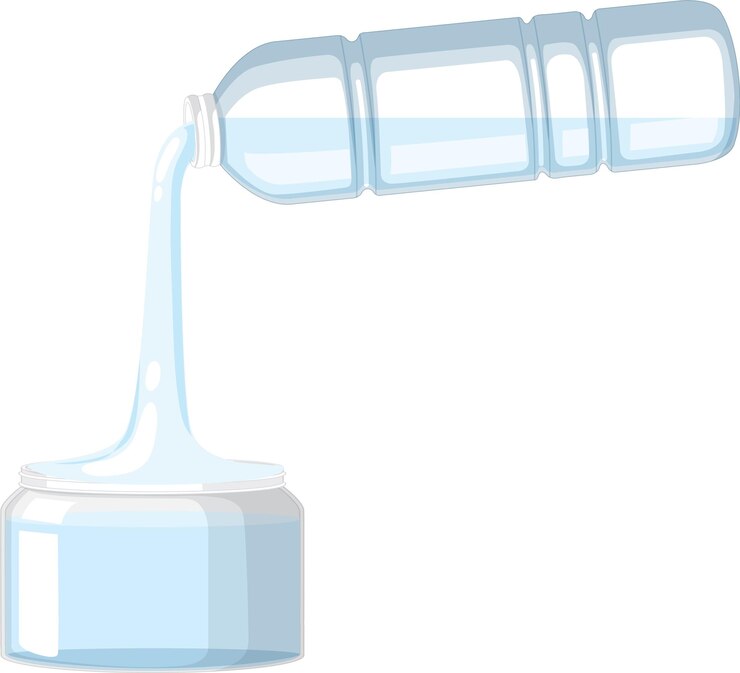 Vector pouring water from plastic bottle to a bowl