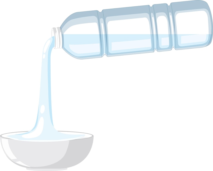 Vector pouring water from plastic bottle to a bowl