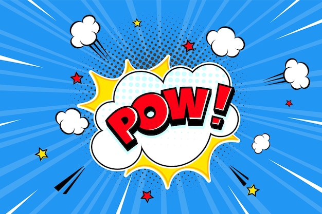 Pow comic speech bubble halftone shadow text expression retro comic style flat design