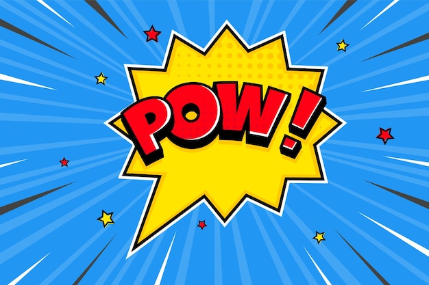 Pow comic speech bubble halftone shadow text expression retro comic style flat design