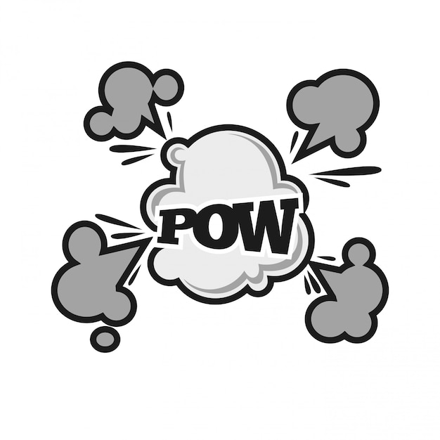 Vector pow komische bubble sound balst cloud vector cartoon platte tekstpictogram