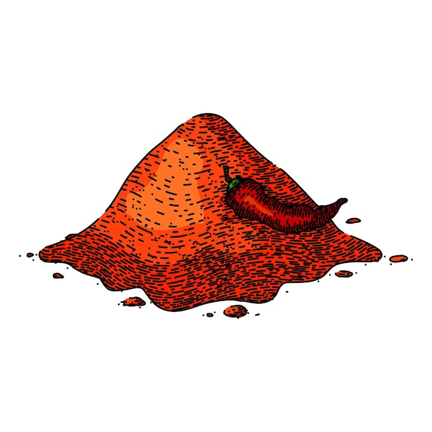 Vettore paprika in polvere disegnato a mano peperoncino di cayenna mucchio di condimento sapore piccante paprika in polvere schizzo vettoriale illustrazione a colori isolata