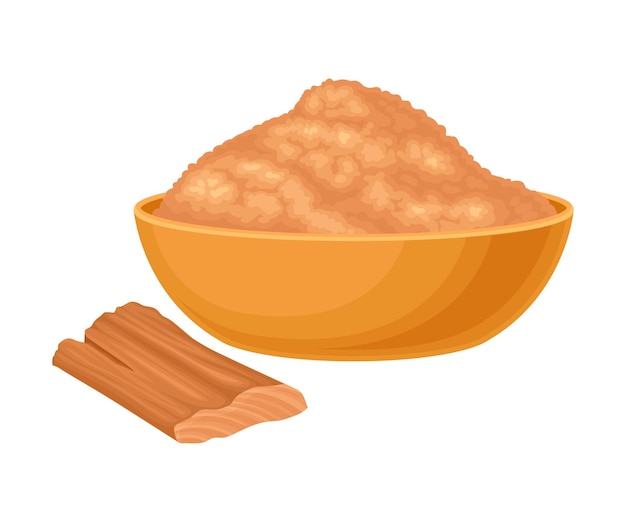 Vector powdered sandalwood poured in bowl with chip rested nearby isolated on white background vector