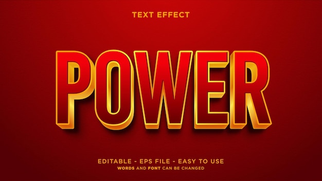 Vector power 3d bold editable text effect