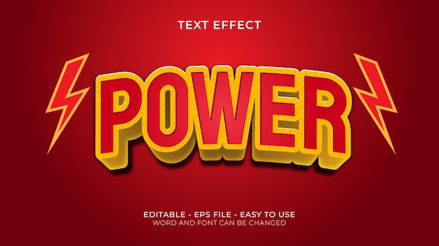 Vector power 3d text effect with thunder ornament