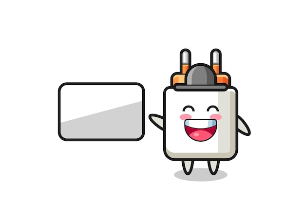 Power adapter cartoon illustration doing a presentation , cute design