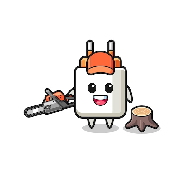 Power adapter lumberjack character holding a chainsaw