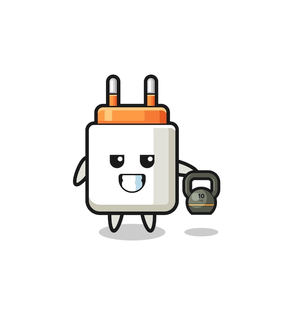 Power adapter mascot lifting kettlebell in the gym