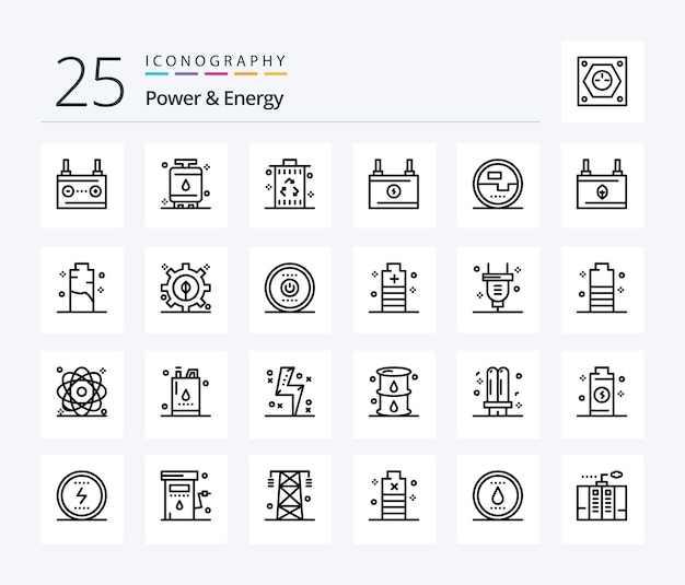 Power And Energy 25 Line icon pack inclusief energieaccumulator power recycle afval