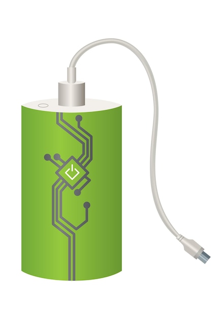 Usbケーブル付きパワーバンクモックアップカラフルなポータブル充電器デバイスモダンなデザインで充電するための外部バッテリー白い背景で隔離されたパワーバンク