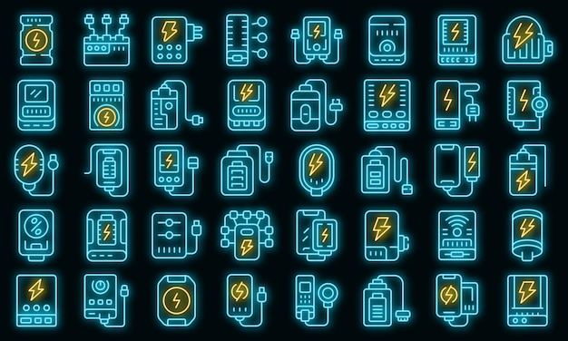 Power bank pictogram overzicht vector Batterij opladen vector neon