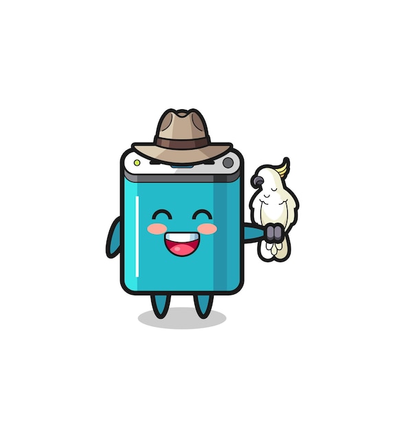 Power bank zookeeper mascot with a parrot  cute design