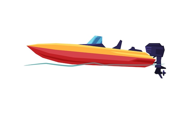 Power Boat Speedboat with Outboard Motor Modern Nautical Motorized Transport Vector Illustration