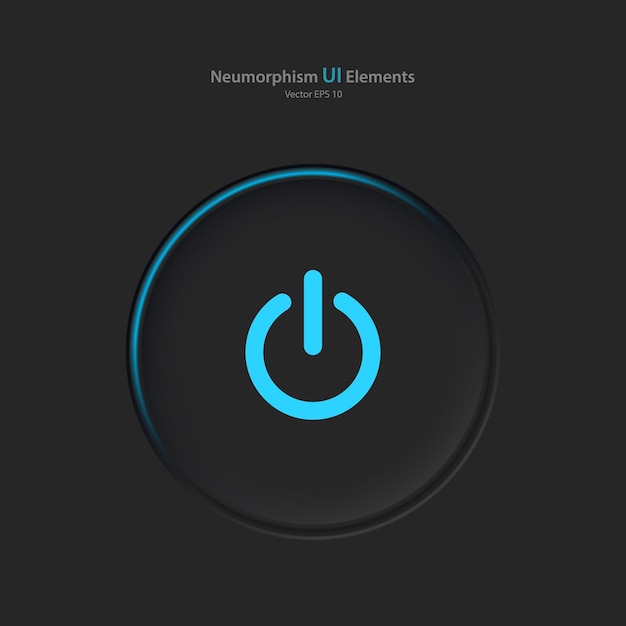 Power button on a black background User interface elements in the style of neumorphism UX