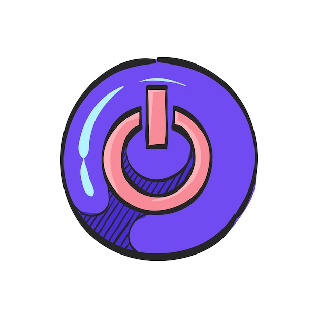 Vector power button icon in hand drawn color vector illustration