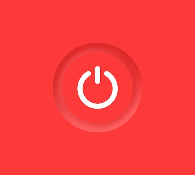 Power button icon in red neumorphism buttons form background press start switch turn on off icons