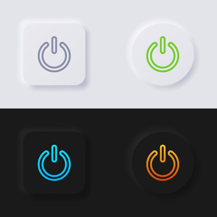 Vector 電源按圖標設定多色新形按<unk軟界面設計為網頁設計應用程式界面和更多按<unk 矢量