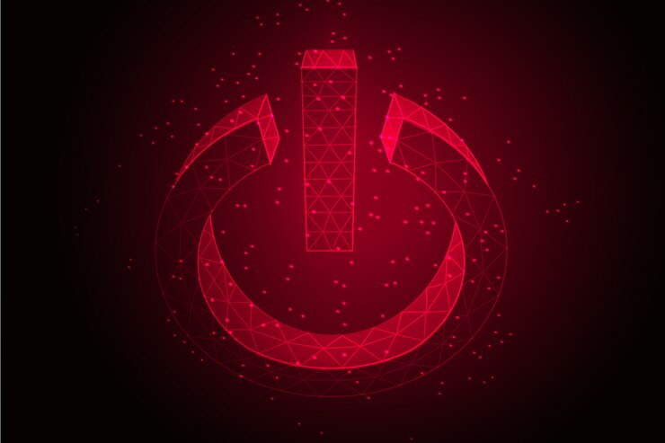 Vector power button red polygonal wireframe   - low poly illustration
