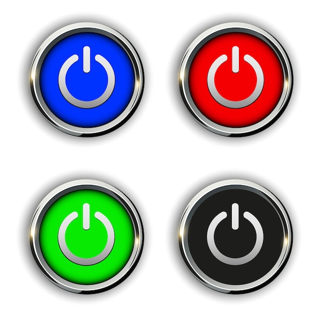 Power buttons icons 3d vector metallic