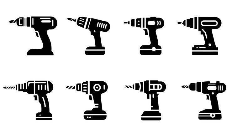 Vector power drill icons set on white background