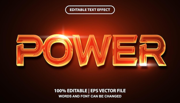 Power editable text effect template, Glossy and futuristic orange lettering font effect stye