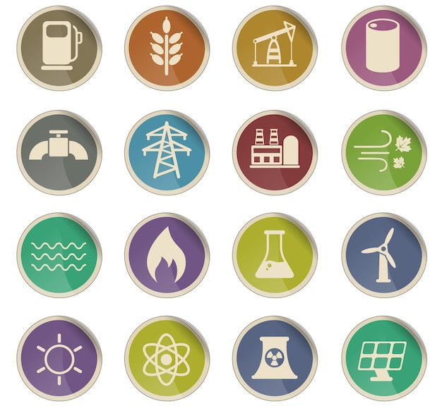 Power generation vector icons in the form of round paper labels