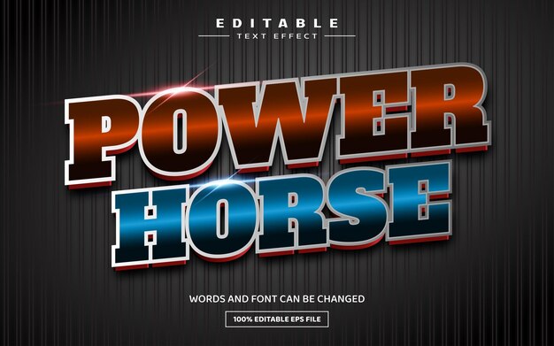 Vettore modello di effetto testo modificabile power horse 3d