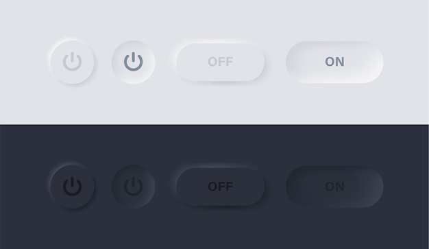 Power icon in neumorphism buttons or on and off switch icons in neumorphic style ui ux design