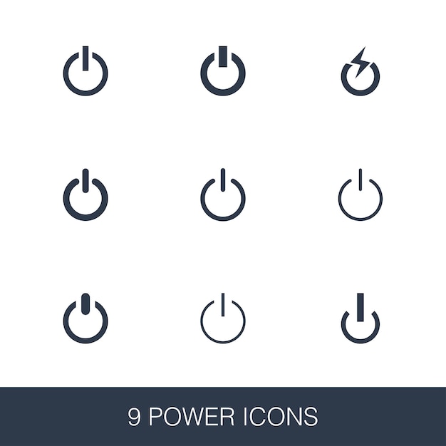 電源アイコンを設定します。シンプルなデザインのグリフサイン。パワーシンボルテンプレート。ユニバーサルスタイルのアイコン、webおよびモバイルuiに使用できます